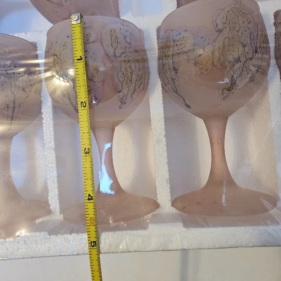 6 Hebron Wine Glass Goblet Nouveau Art Glass Hand Blown